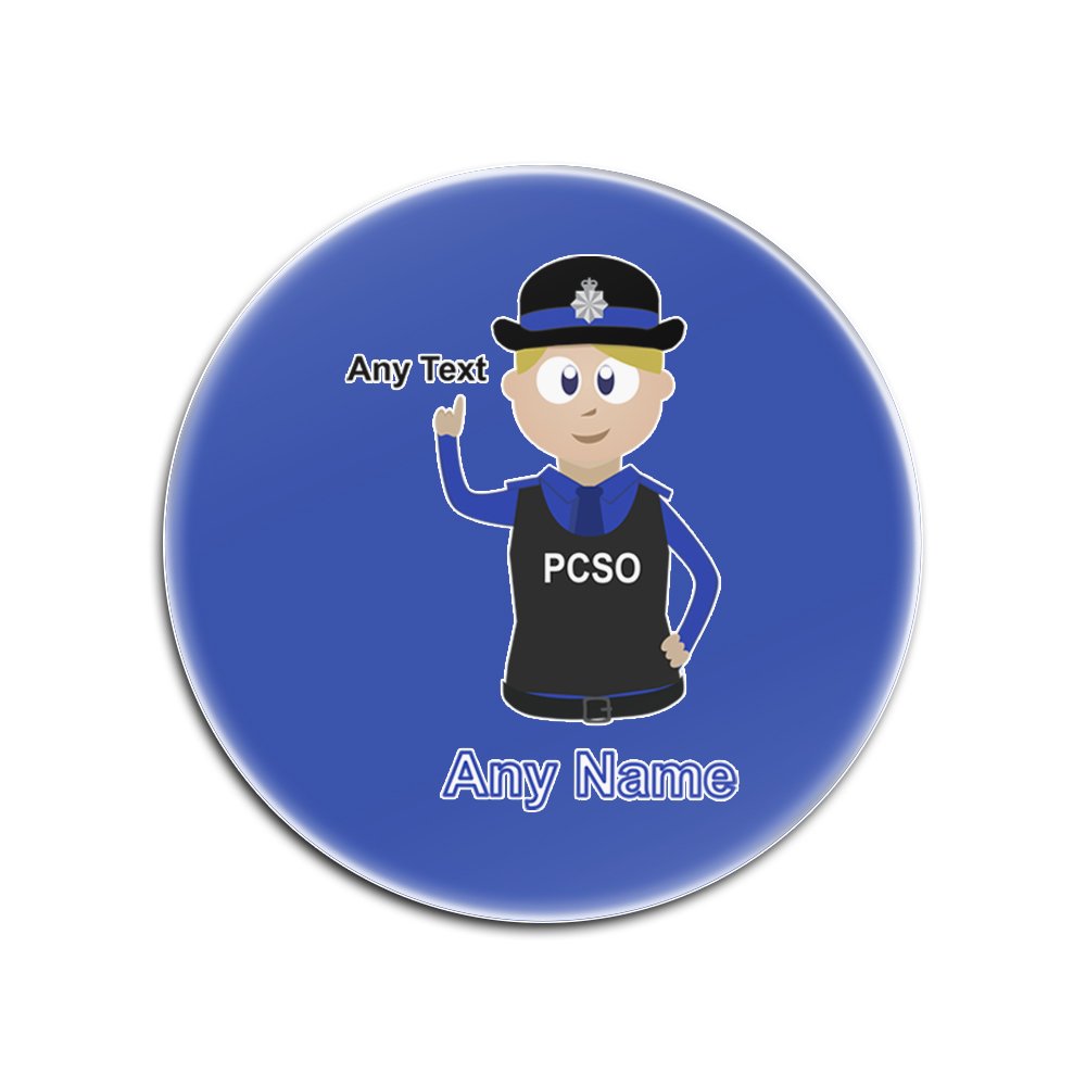 Unigift Blue Personalised Gift - Police Community Support Officer Round Glass Coaster (Police Design Colour) Name Message Unique Mat Pad - Pcso - Blonde Policewoman