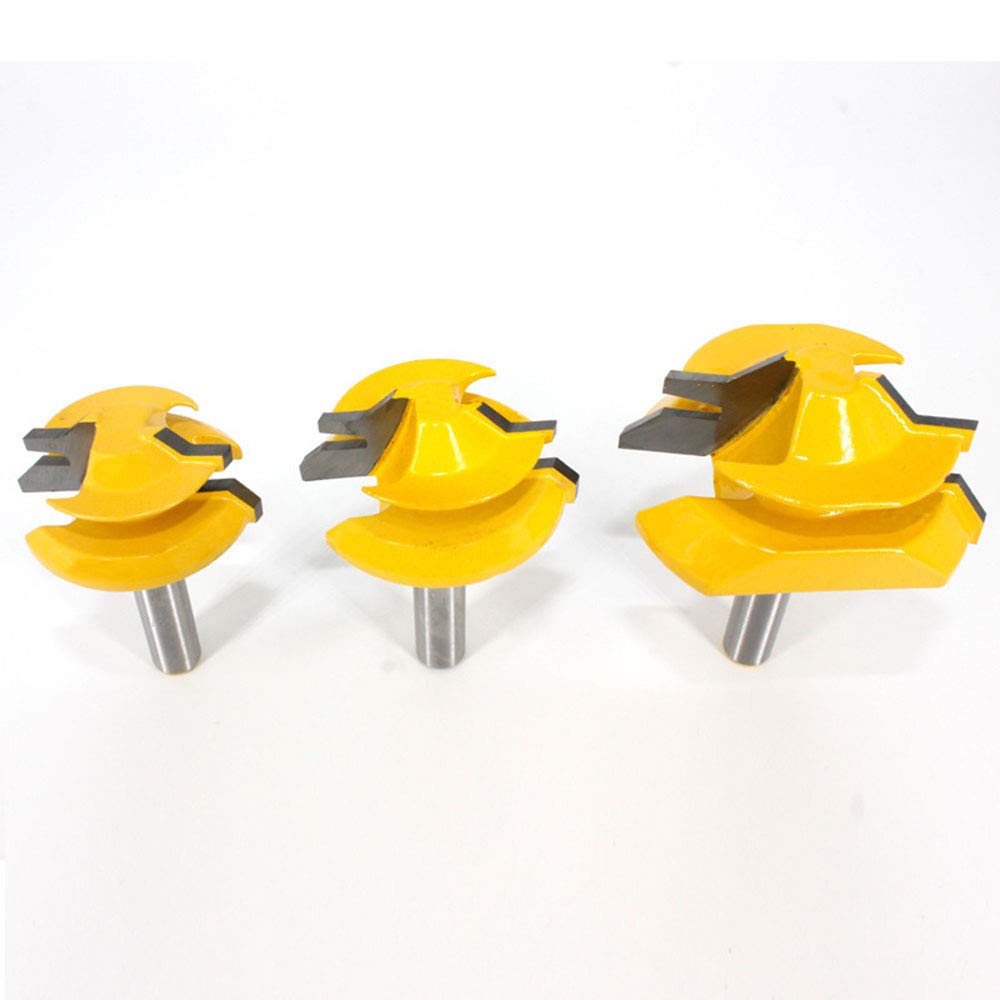 BIGP 3Pcs 8mm Gambo Frese per Scanalature 45° Lock Mitre Router Bits, diametro 1-3/8", 1-1/2", 2" Punte di Falegnameria, Frese Trapano Lavorazione del Legno Strumenti