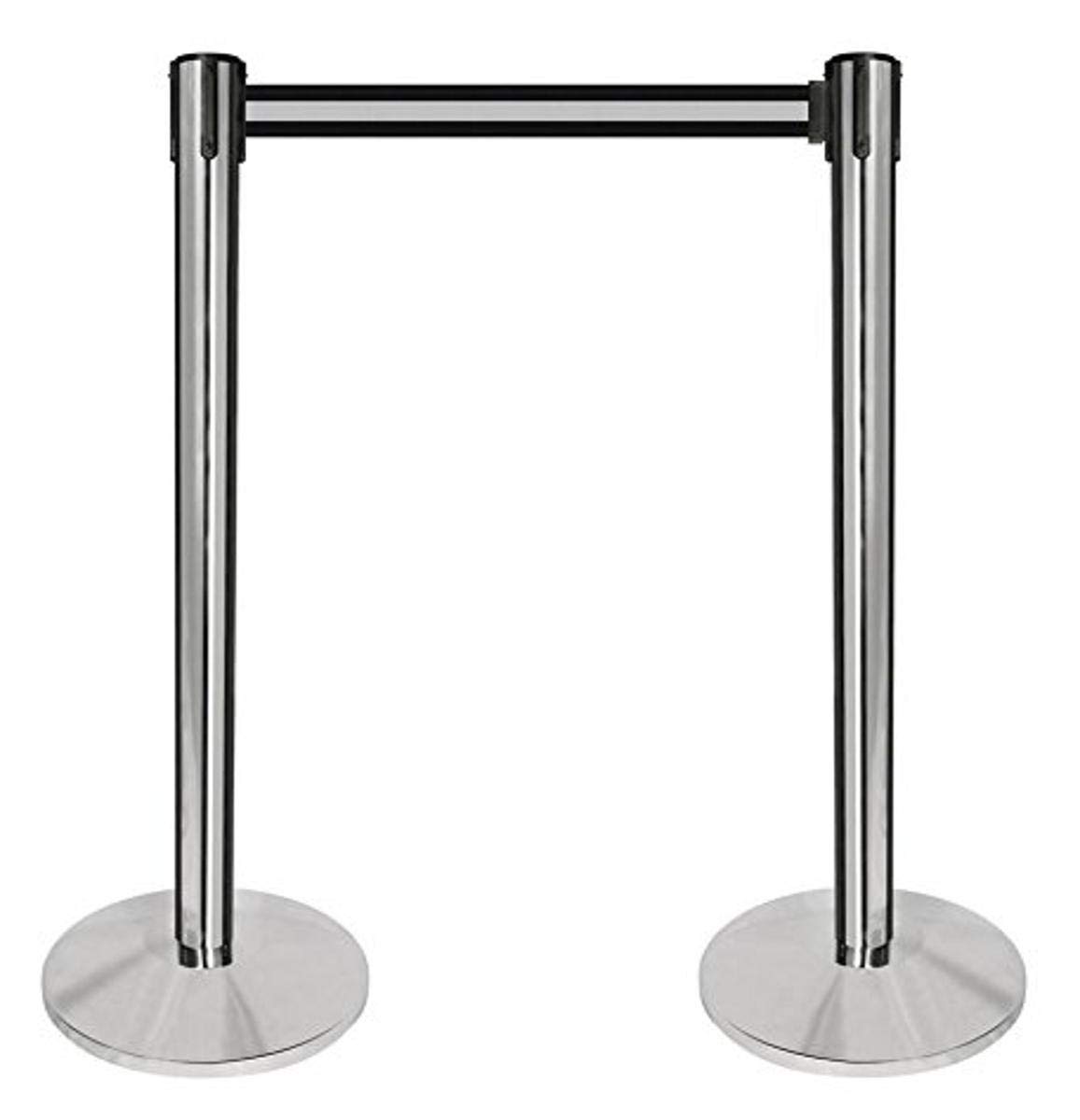 Queue Way QPLUS-1P-S3 Polished Chrome Post, 2" Width, 10" Length, Stripe Black & White belt, Pack of 2