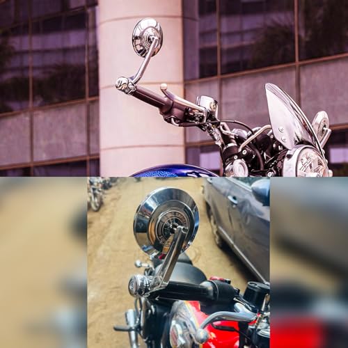 Image of OTOROYS Premium Bar End Mirror for Hunter 350 & Meteor 350 | Round Convex Motorcycle Handlebar End Mirror | CNC Metal Handle & ABS Frame | Anti-Glare Rear View Bike Mirror Set of 2 (Silver)