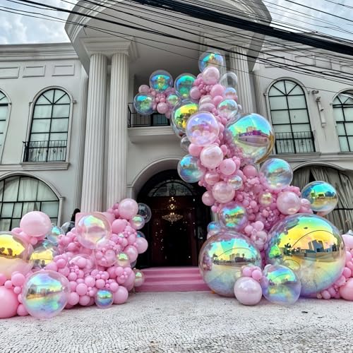 Image of Iridescent Round Foil Balloons 32 Inch 5 Pcs Holographic 4D Ball Balloons Clear Balloon Ornament Mylar Balloon for Girls Mermaid Under The Sea Rainbow Birthday Wedding Baby Shower Party Decor