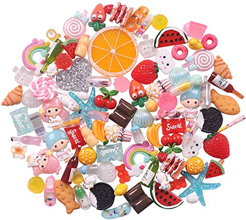 YAKA 50Pieces Multi-Color Flat Backs Resin Embellishments Scrapbooking Supplies DIY Crafts Applique Flatback Embellishments Art Decorations Slime Charms