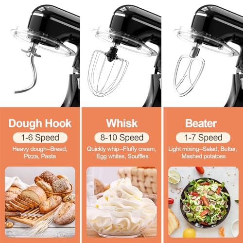 Image of CEBORY 3-IN-1 Electric Stand Mixer, 6.5QT Bowl 660W 10-Speed Kitchen Mixer, Household Food Mixers include Dough Hook, Beater and Whisk, Bread Cake Mixer for Baking and Most Home Cooks, Black
