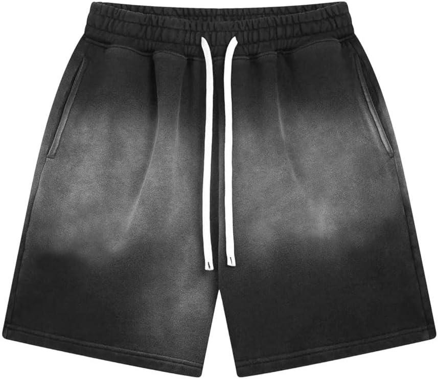 Men Washed Distressed Retro Solid Cotton Loose Tie Dye Shorts