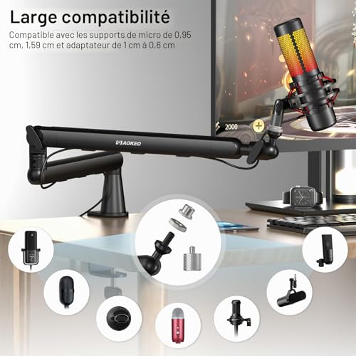 Aokeo AK-55 Bras de microphone réglable pour bureau - Convient pour Blue Yeti, Snowball iCE, HyperX QuadCast, SoloCast, Elgato Wave, etc – vue 6