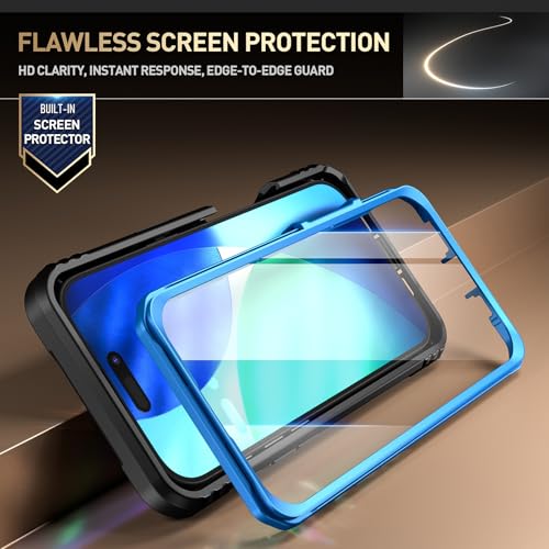 Image of Poetic for iPhone 17 Case with Camera Control Capture Button, [Slide Camera Cover] [Built-in Stand] [Built-in Screen Protector] Full-Body Military Grade Rugged Phone Case for iPhone 17, Light Blue
