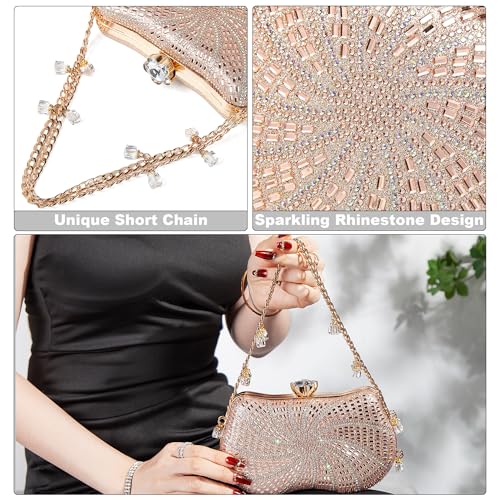 Image of Women Sparkly Rhinestone Clutch with Chains, Glitter Evening Handbag Purse Shoulder Bag for Wedding Party Prom