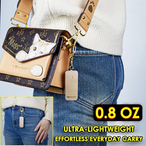Ultrathin Personal Alarm Rainproof Ultra-Lightweight (0.8 oz) Bulky-Free Keychain Siren for Women, Students Safety. SOS Emergency 130db Hiking Alert Strobe Light. Replaceable Battery. Gold — view 4