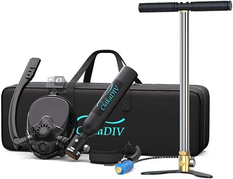 Scuba Mask with Air Tank System, 0.5L Mini Diving Tank & Full Face Mask Kit, Portable Lung Tank Sub Mask for 6-10 Minute Underwater Breathing, Complete Travel Scuba Gear Set