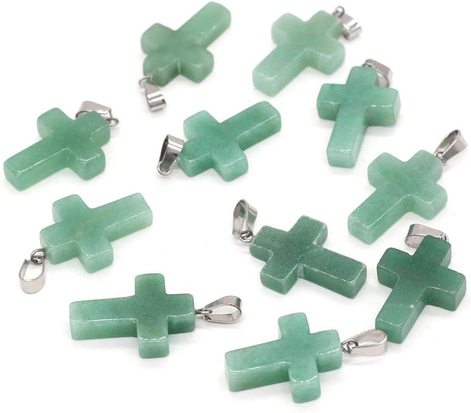 LE SKY 20 Pcs natural stone pendants cross gemstone agate crystal healing charms for jewelry making DIY necklace