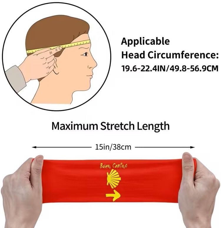 Camino Headband, Red "Buen Camino", Pilgrim Headband with Shell and Arrow, Elastic Sports Headband