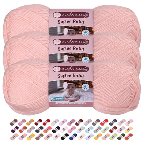 Image of 3 Skeins of Makromecity Softee Baby Yarn,%100 Premium Anti-Pilling Acrylic, 3.5 Oz, 273 yd (100gr /250 mt) Each, Soft Yarn for Crocheting and Knitting (Light Pink, 3 Skeins)