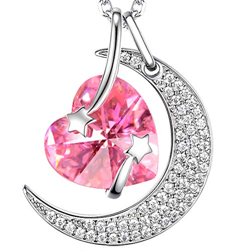 Birthday Gifts for Women October Birthstone Necklace Mom Wife I Love You to the Moon and Back Necklace Sterling Silver Pink Tourmaline Jewelry for Her
