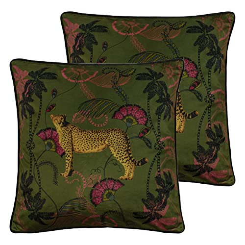 Paoletti Tropica Cheetah Polyester Filled Cushions (Twin Pack), Polyester, Khaki