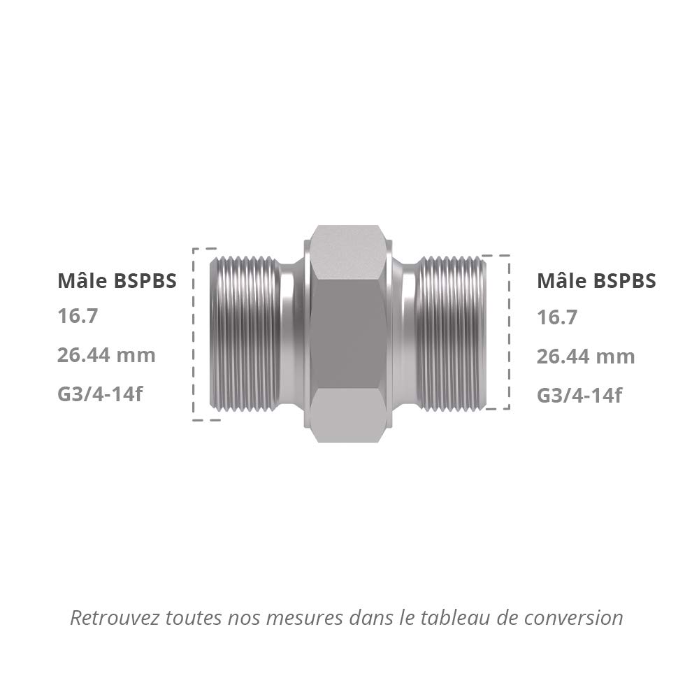 Raccord Hydraulique droit Mâle BSP pour bague BS 3/4 X Mâle BSP pour bague BS 3/4