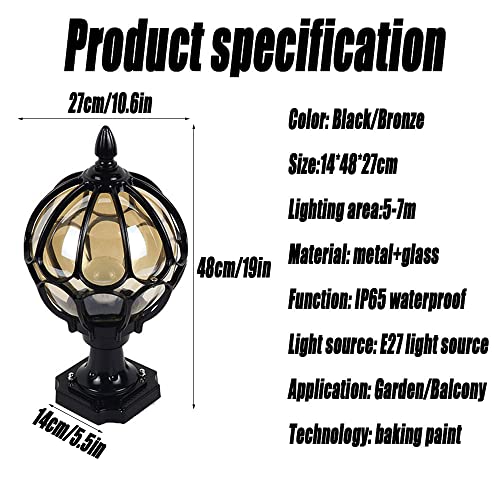 Lampe de poteau extérieur étanche IP65 avec diffuseur en verre clair - 5