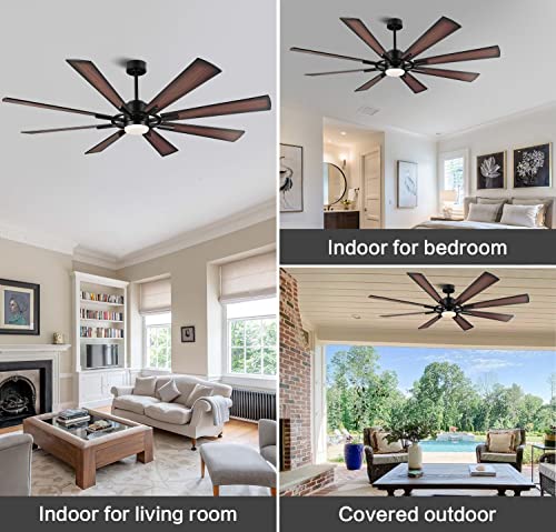 WINGBO 60" DC Ceiling Fan with Lights and Control, Matte Black Ceiling Fan with Walnut/Walnut Shadowed Reversible Blades, 6-Speed DC Motor, 8 Blade Wood Ceiling Fans for Kitchen Bedroom Living Room by WINGBO - Used condition - Image 7