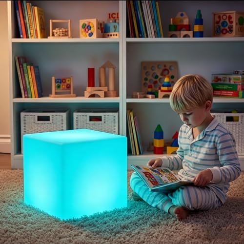 14 inch Versatile LED Cube Light Chair, Rechargeable Light Cubes Table w/Remote, RGB Color Changing Night Light Cube, IP65 Waterproof Lighted Cubes Stool Mood Lights for Kid Home Garden Patio Party by COPU - Image 5