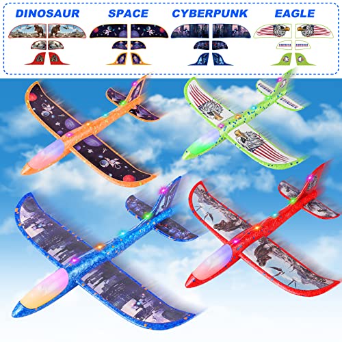 image for Fuwidvia 4 Pack Airplane Launcher Toys, 2 Flight Modes LED Foam Plane 