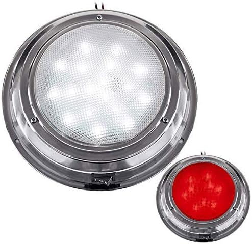 Advanced LED Polished Stainless Steel Interior Dome Light (White-Red SMD LEDs) Best for Boat, RV, Camper, Trailer, etc.; Corrosion Resistant & SS Potted Electronics Hold Up to the Harshest Environment