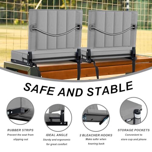 Aliphon Stadium Seat for Bleachers with Back Support and Cushion, Bleacher Seats with Shoulder Strap and Cup Holder, Padded Portable Folding Comfort Stadium Chair, for Sports Events, Grey (1pcs)