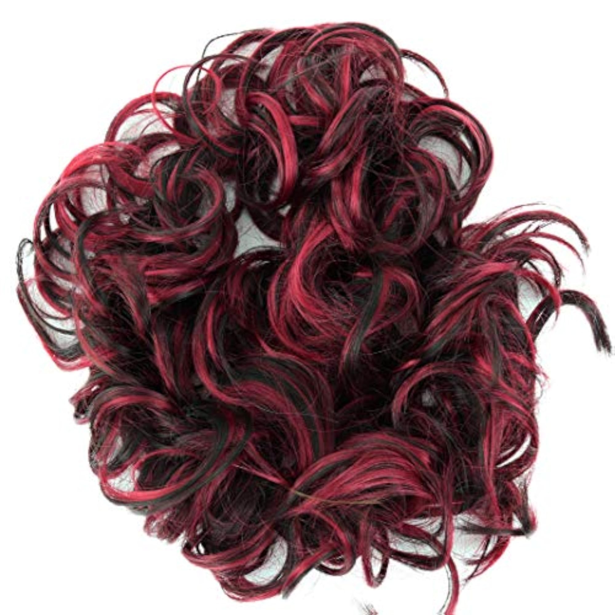 Red Dark Brown Mix Messy Bun Hair Scrunchie, Voluminous Updo