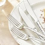 KINGSTONE 24 Piece Silverware Set with Steak Knives, Hammered Silverware Set for 4, 18/10 Stainless Steel Flatware, Cutlery Set for Home, Party, Wedding, Mirror Polished Dishwasher Safe - Image 4