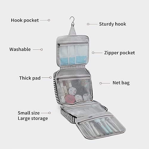 Miniatura 3 de Travel Hanging Makeup Bag Toiletry Bag Waterproof Large Storage for Travel Bathroom Women Men (Black-white)