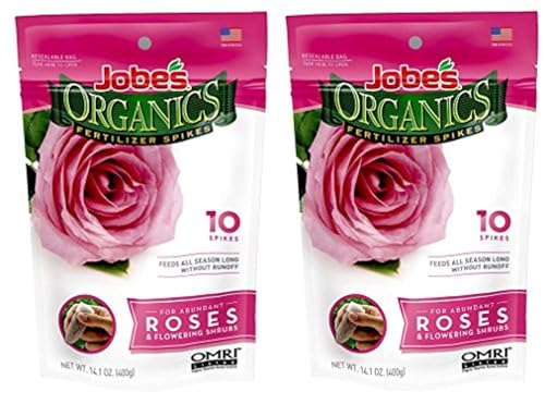 Jobes Organics Rose Fertilizer Spikes 3-5-3 Time Release Fertilizer for All Flowering Shrubs 10 Spikes per Package (2 Original Version)