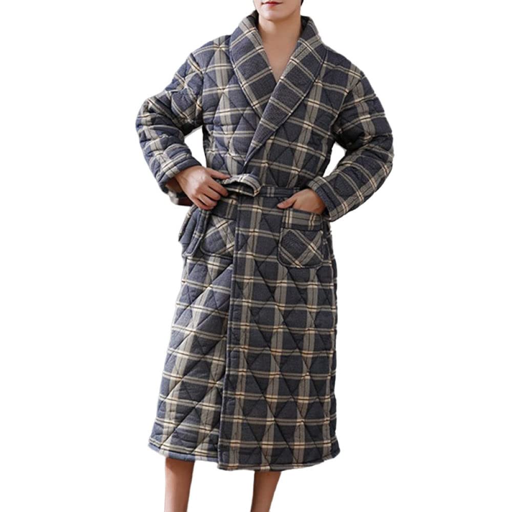 Accappatoio Uomo,Accappatoio Trapuntato A Maglia Spessa Invernale Vestaglia Scozzese Grigio Scuro Collo A Scialle Unisex Accappatoio Da Bagno Lussuoso Loungewear Kimono Accappatoio Per Uomo Donna,S