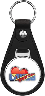 Congo Democratic Republic Art Heart Flag Travel Keychain Black Premium Leather Key Chain with Key Ring