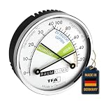 TFA Dostmann Thermo Analogue Thermometer Hygrometer with Metal Ring, Humidity Meter, Multicoloured, L 71 x W 23 x H 71 mm,45.2024