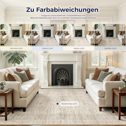 DMOYEST 160x230 Teppich Wohnzimmer Beige Braun Vintage Waschbar – Ansicht 5