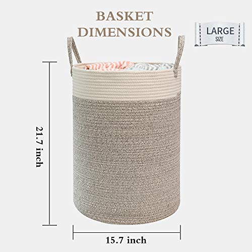 Large Tall Nursery Laundry Basket 21.7 X 15.7In Cotton Rope Storage With Handles Collapsible Organizer For Living Room Baby Toy Blanket Towel Clothes Organizing (White&Brown) #TOP1