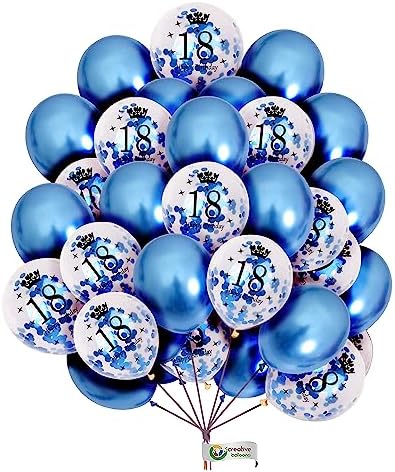 Happy Birthday Balloons 12 inch 10th Birthday Balloons Metallic Blue Balloons Blue Age Confetti Balloon Set with Balloon Ribbon 10th Birthday Decoration Balloon Pack of 16
