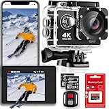 Uoklohiu 4K 30FPS WiFi Action Camera with 128GB Memory Card- 98FT Waterproof Ultra HD Underwater Camera, 170° Wide Angle 2.0' Screen, Sports Camera with 2 Batteries, Mounting Accessories Kit (2)