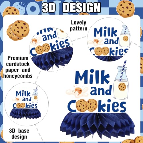 Image of Milk Cookies Birthday Decorations - 9 Pcs Milk and Cookie 1st Birthday Honeycomb Centerpieces, Bule Brown One Sweet Table Toppers Centerpieces, Photo Booth Props for Boys 2nd 3rd Party Decor