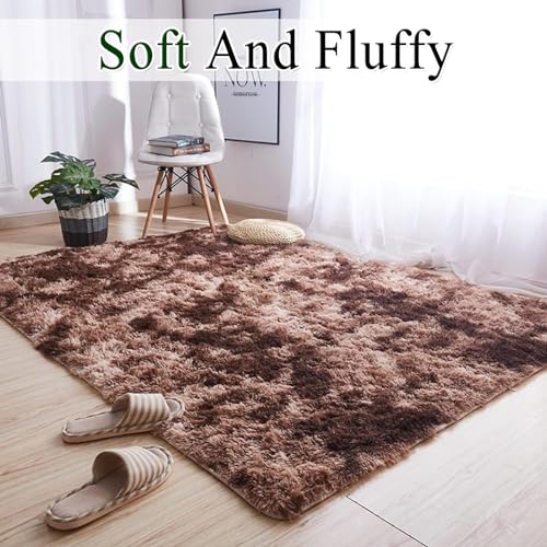 Tapis moelleux chambre marron lavable et grand format antidérapant - 3