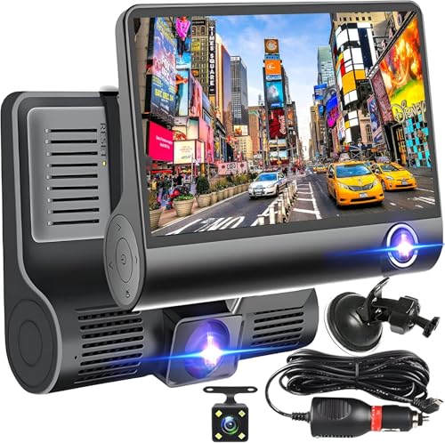 Image of DRUMSTONE ( 5+5 Years Warranty ) 4 Inch IPS Dashboard Dash Cam for Car - Full HD 1080P Recording, Front Rear Inside View, G-Sensor, Loop Video, Night View, Car Security DVR (𝐁𝐥𝐚𝐜𝐤)