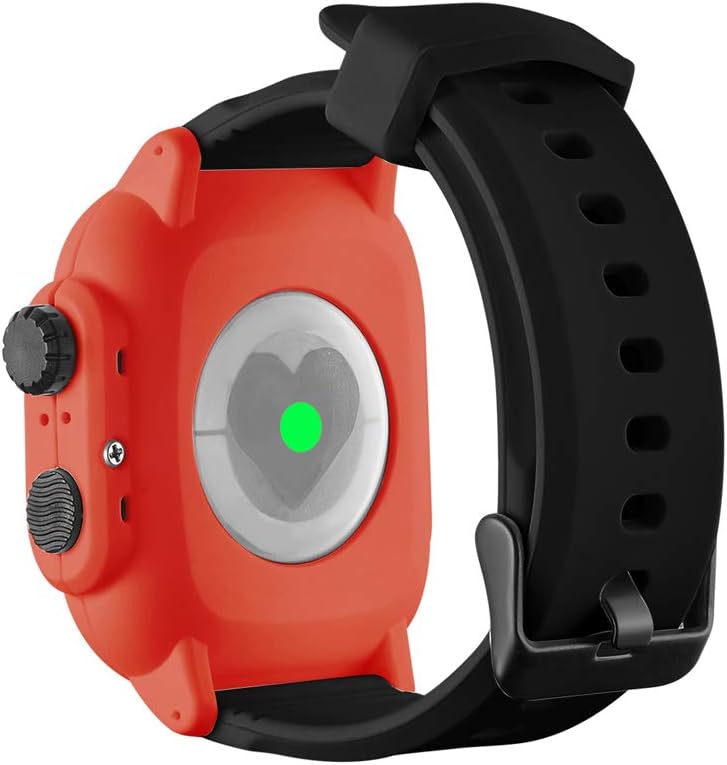 Apple Watch Series 5/4 44mm IP68 Waterproof Case,Waterproof Case for Apple Watch 42mm Series 3/2,Full Body Protective Case with Soft Silicone Band (Red+Black, 42mm Apple Watch Series 3/2 Case)