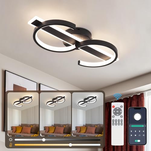 Plafonnier LED moderne 35W plafonnier dimmable noir 2 cercles avec télécommande