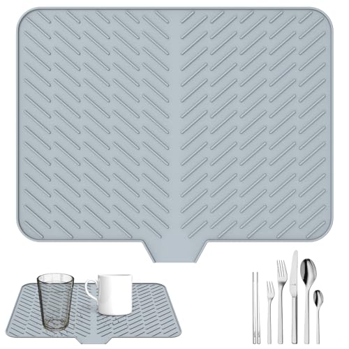 Large Silicone Dish Drying Mat, Ultra Absorbent Draining Board Mat, Non-Slip Fast Drying Drainer Mat, Heat Resistant Trivet Countertop Protector for Kitchen Counter or Sink,58x43cm