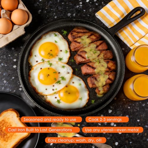 Image of 6 Piece Pre-Seasoned Cast Iron Cookware Set - Incl. 5QT Dutch Oven with Lid, 8'' and 10.25'' Cast Iron Skillets, 10.5'' Round Griddle, and a Square Grill Pan for Kitchen, Stovetop, & Camping