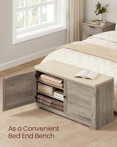 Image of VASAGLE Shoe Storage Bench with Cushion, 3-Tier Entryway Bench with Padded Seat, Doors, Adjustable Shelves, 14 x 39.8 x 20.7 Inches, Hallway, Bedroom, Heather Greige and Cappuccino Beige ULSB044L01
