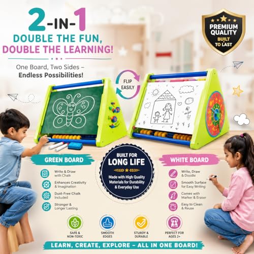 Image of FLYI 8-in-1 Activity Triangle for Kids(2+ Years) Abacus, ABCD Alphabet Board, Slate Chalk & Whiteboard, Learning Clock, Gear & Logic Game | BIS Certified Montessori Educational Toy Gift for Toddlers
