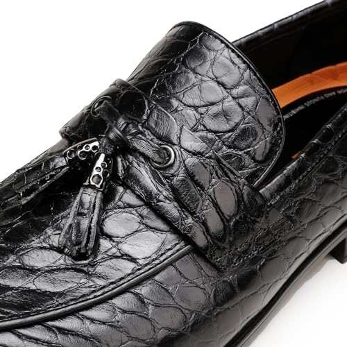 Image of Mens Leather Tassel Loafer, Classic Luxury Smooth Upper Tassel Slip-on Penny Loafer for Mens, Black