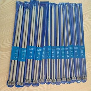 TF Knitting Needle, Straight Single Pointed Stainless Steel Sweater Needles with Locking Stitch Makers Large-eye Blunt Needles Measure Tape (2mm-10mm)