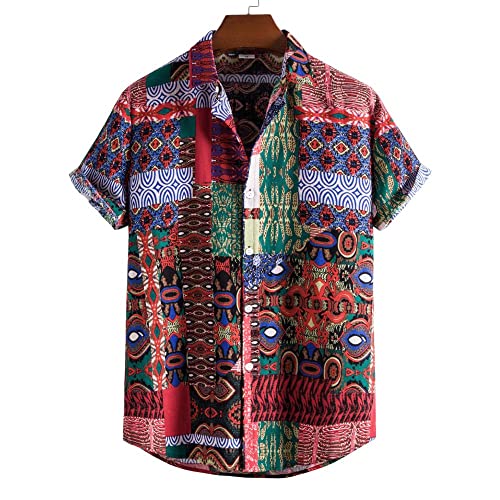 Chemise hawaïenne en coton géométrique vert, style bohème chic masculin