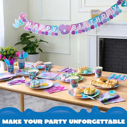 Joyin 16309 145 Pcs Mermaid Birthday Party Supplies With Banner, 24 Serves Mermaid Tableware Set With Plates thumb #7
