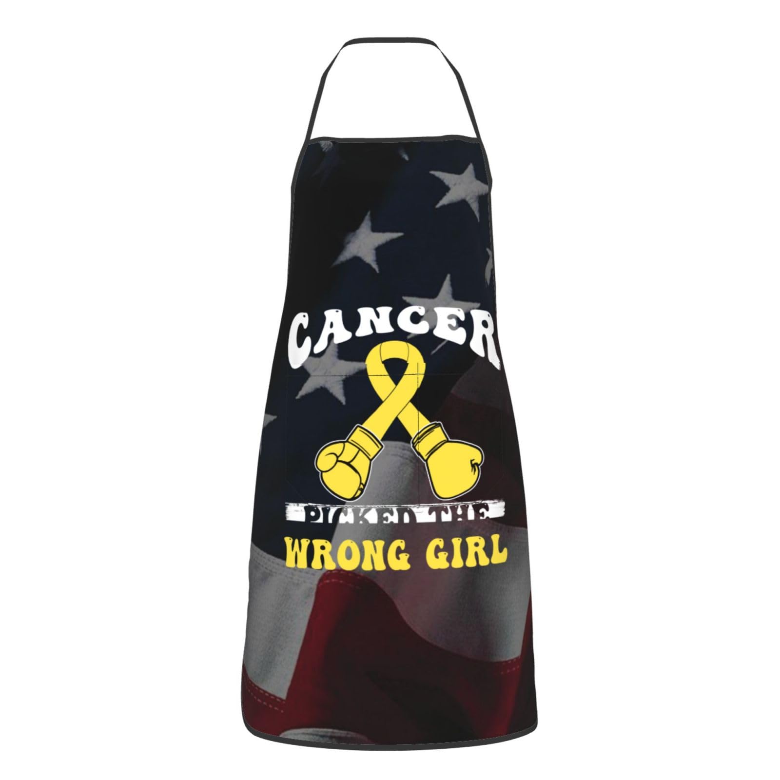 nopicsn Cancer Picked The Wrong Girl Childhood Cancer Apron for cooking with Pockets Women Men Kitchen Chef Funny Aprons